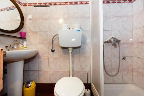 里斯卡apartman SONJA的浴室配有卫生间、盥洗盆和淋浴。