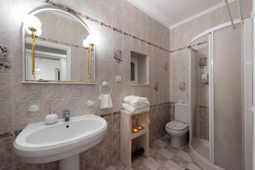 易莫洛林Aronia Villa的一间带水槽、卫生间和镜子的浴室