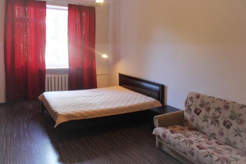 加里宁格勒Apartments on Tsentralnaya Ploshad的一间卧室配有一张床、一张沙发和一个窗口