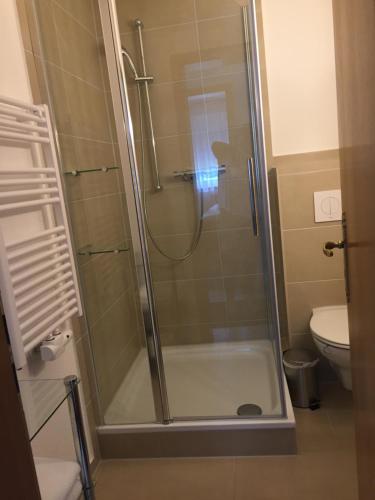 宾茨马里昂旅馆的浴室里设有玻璃门淋浴