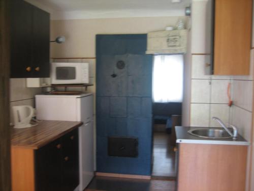派尔努Karusselli 35 Apartment的一间带水槽和微波炉的小厨房