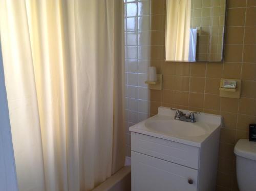 劳德代尔堡那波利贝勒马酒店的一间带水槽和淋浴帘的浴室