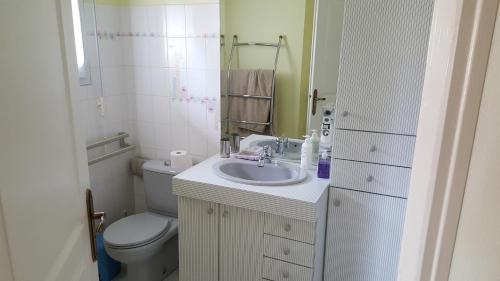佩里尼Castel Parc的白色的浴室设有卫生间和水槽。