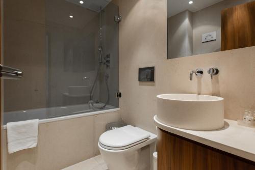 伦敦肯辛顿总统公寓的一间带水槽、卫生间和淋浴的浴室
