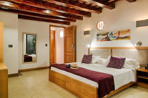 圣玛尔塔卡萨卡罗利纳精品酒店的一间卧室,卧室内配有一张大床