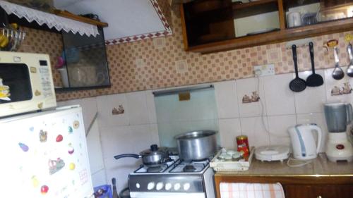 内罗毕Juddy Place的厨房配有炉灶和冰箱。