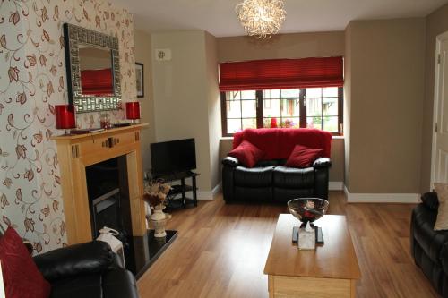 莫希尔Garden View Self Catering Lough Rynn的客厅设有两张沙发和一个壁炉
