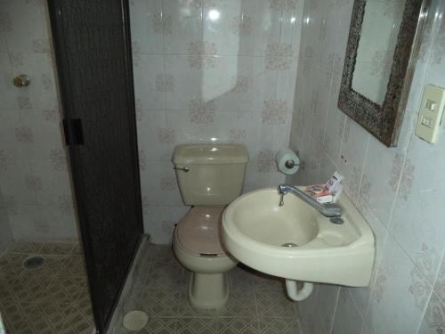 瓦兹特佩克Hotel Ocampo的一间带卫生间和水槽的浴室