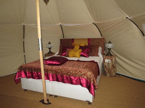 图尔古特雷斯Azure Wellness Retreat的帐篷内一间卧室,配有一张床