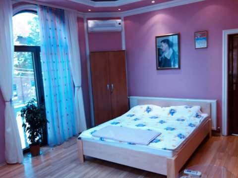 贝拉茨尔克瓦Guest house Ćane Smestaj的一间卧室配有一张床和粉红色的墙壁