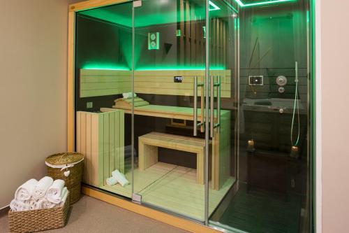 朗瑞斯格勒国际之家奥贝奇拉斯格尔的客房内的玻璃淋浴间和水槽