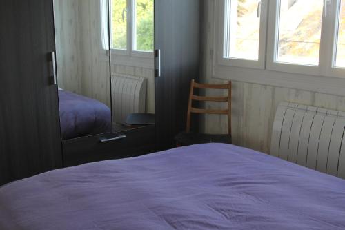 圣马洛Appartement lumineux et Agréable 6 Personnes的一间卧室配有一张床、镜子和椅子