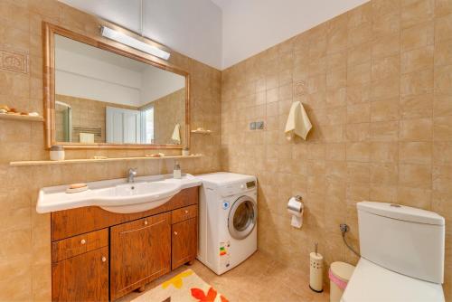 金尼昂Syros Private House with superb sea view的一间带洗衣机和水槽的浴室