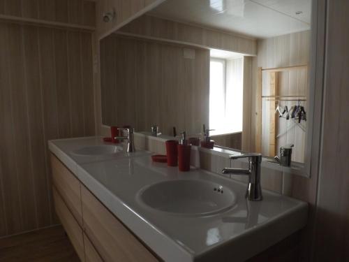 图兰的圣莫尔La Chuchotiere的一间带两个盥洗盆和大镜子的浴室