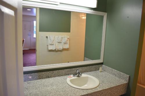 库尔佩珀库尔佩珀红毯套房酒店的浴室配有盥洗盆、镜子和毛巾