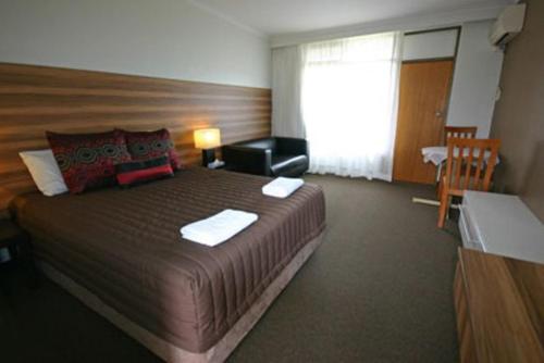 堪培拉红雪松汽车旅馆的一间设有大床和窗户的酒店客房