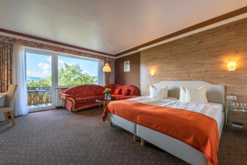 奥伊-米特尔贝格Parkhotel Tannenhof的酒店客房设有一张床和一个大窗户