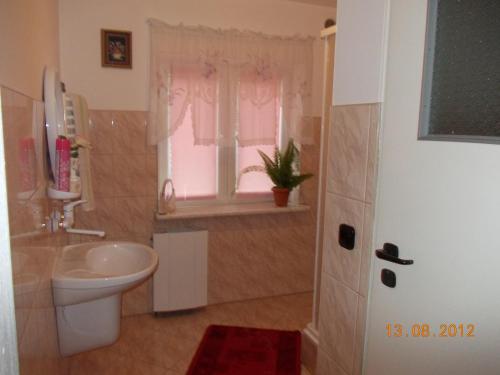 下乌斯奇基Nad Krolówką的一间带卫生间、水槽和窗户的浴室