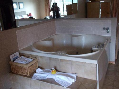 弗洛伦斯River House Inn的浴室配有浴缸及镜子