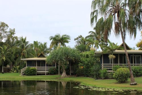 赫维湾芳娜湖保护区酒店的棕榈树旁的房屋