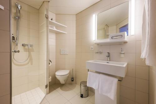 伦策海德赖伊生活方式酒店的一间带水槽、卫生间和淋浴的浴室