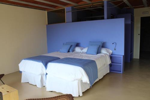 IsóbolMas Ravetllat的一间卧室设有两张床和蓝色的墙壁