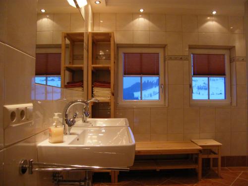 普鲁格恩Hintereggerhof的一间带水槽和镜子的浴室