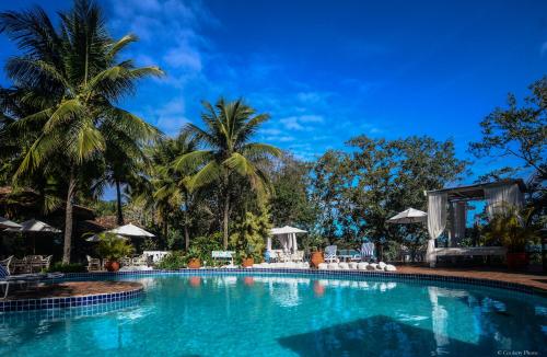 布希奥斯Barracuda Eco Resort Búzios的棕榈树度假村的游泳池