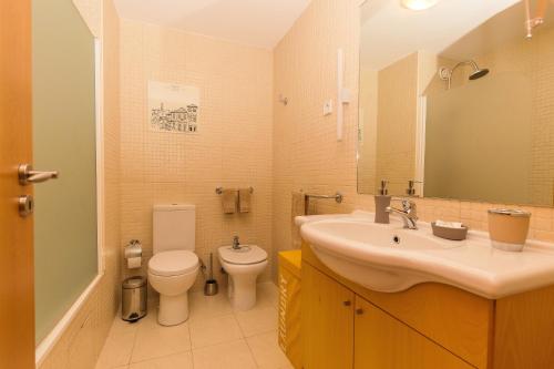 加亚新城Studio Apartment Porto Gaia (Arrabida)的一间带水槽、卫生间和镜子的浴室
