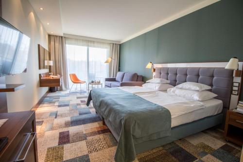 科沃布热格水瓶座SPA酒店的一间带大床的卧室和一间客厅