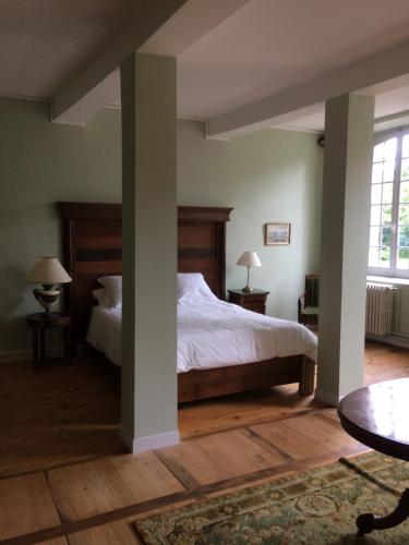 瑟鲁堡瓦尔拉尔邦城堡住宿加早餐旅馆的一间卧室设有床、两张桌子和一扇窗户