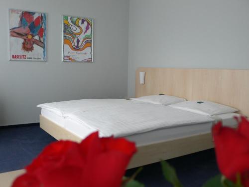 萨尔布吕肯梅兰海伦巴德萨那温泉酒店的两朵红花的房间的一张床位