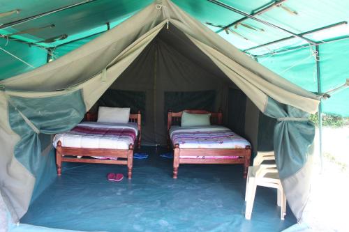 ElmenteitaCactus Eco Camp and Lodge的帐篷中间设有两张床