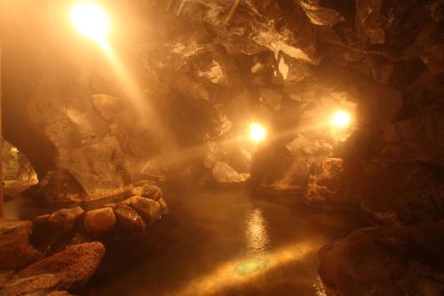 由布市志美津旅馆 的水中和岩石中灯火通明的洞穴