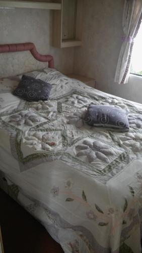 斯维诺乌伊希切Zakątek Żurawi的床上有2个枕头