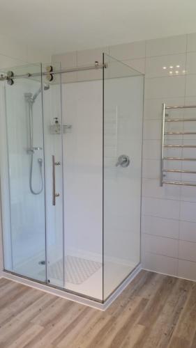 欧尼罗亚杰克广场翁罗阿怀赫科公寓的浴室里设有玻璃门淋浴
