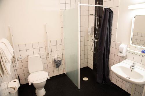 梅勒吕德Wärs - Wärdshuset på Dal的一间带卫生间和水槽的浴室