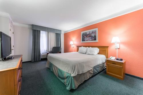 黑泽尔伍德Motel 6-Hazelwood, MO的配有一张床和一台平面电视的酒店客房