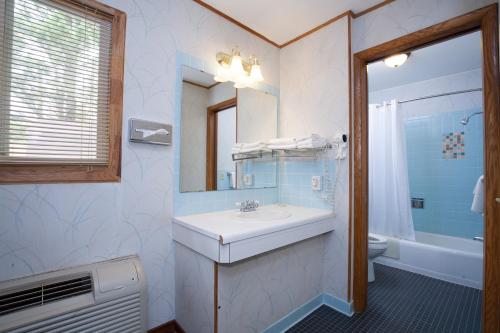 Marshfield帕克汽车旅馆的一间带水槽、卫生间和镜子的浴室