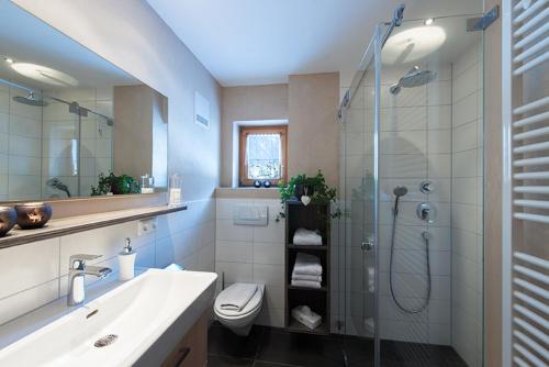 施勒肯多丽丝公寓的带淋浴、卫生间和盥洗盆的浴室