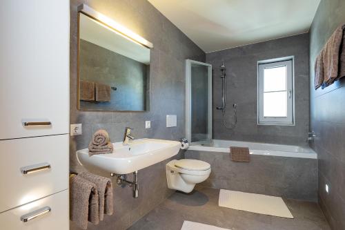 普范德斯普范德斯公寓的浴室配有盥洗盆、卫生间和浴缸。
