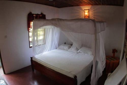 希克杜沃Nimal`s Homestay的一间卧室配有一张天蓬床和窗户