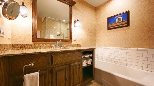 辛辛那提玛丽蒙特贝斯特韦斯特优质酒店的一间带水槽、浴缸和镜子的浴室