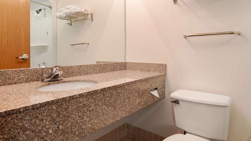 BentleyvilleBest Western Garden Inn的一间带水槽、卫生间和镜子的浴室