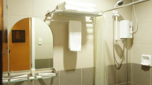 卢塞纳城市酒店的带淋浴和镜子的浴室