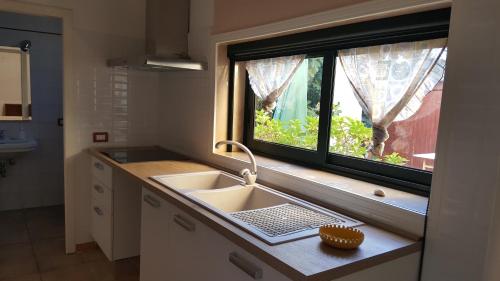 莱魁勒安娜宝拉住宿加早餐旅馆的厨房设有水槽和窗户。