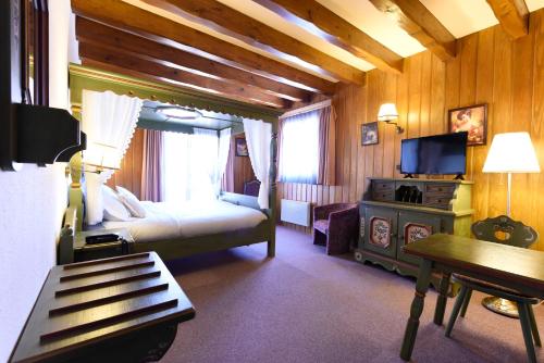 Scharrachbergheim IrmstettHotel et Spa du Scharrach的一间卧室配有一张床和一台电视。