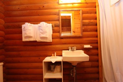 West SalemNeshonoc Lakeside Camping Resort的一间带水槽和镜子的浴室