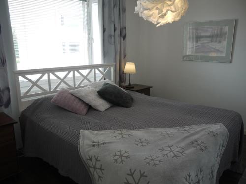 罗瓦涅米天窗公寓的一间卧室配有带两个枕头的床和窗户