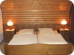 巴特拉尔门特迈耶之家酒店的一张带木制床头板的床和两张台灯